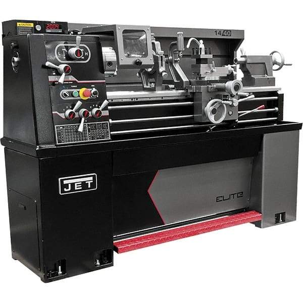 Jet - 14" Swing, 40" Between Centers, 230 Volt, Single Phase Engine Lathe - 5MT Taper, 3 hp, 30 to 2,200 RPM, 1-1/2" Bore Diam, 30" Deep x 58" High x 77" Long - All Tool & Supply