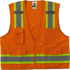 Ergodyne - Size 4X/5XL High Visibility Orange Mesh/Solid Surveyor's Vest - 58 to 64" Chest, ANSI/ISEA 107, Zipper Closure, 6 Pockets, Polyester - All Tool & Supply