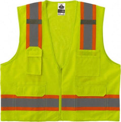 Ergodyne - Size L/XL High Visibility Lime Mesh/Solid Surveyor's Vest - 44 to 52" Chest, ANSI/ISEA 107, Zipper Closure, 6 Pockets, Polyester - All Tool & Supply