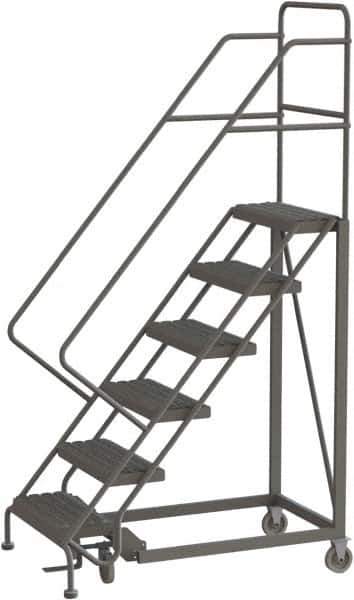 TRI-ARC - 96" 6 Step Configurable Rolling Ladder - 50° Incline, 450 Lb Capacity, 60" Platform Height, 35" Base Width x 50" Base Depth, Serrated - All Tool & Supply