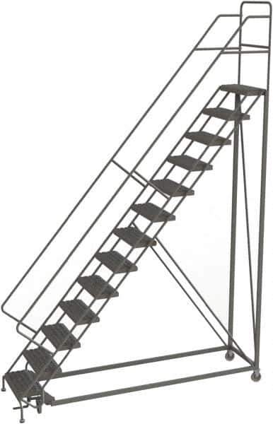 TRI-ARC - 166" 13 Step Configurable Rolling Ladder - 56° Incline, 450 Lb Capacity, 130" Platform Height, 39" Base Width x 97" Base Depth, Serrated - All Tool & Supply