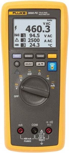 Fluke - FLK-3000 FC, CAT IV, CAT III, 1,000 VAC/VDC, Digital True RMS Auto Ranging Manual Ranging Wireless Multimeter - 50 Ohm, Measures Voltage, Capacitance, Current, Frequency, Resistance - All Tool & Supply