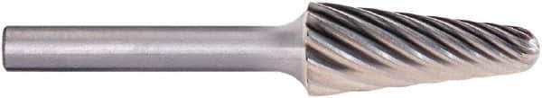 PFERD - 3/8" Cut Diam, 1/4" Shank Diam, Taper Head Fluted Cut Burr - Carbide, Radius End, 1-1/16" LOC, 2-1/2" OAL - All Tool & Supply