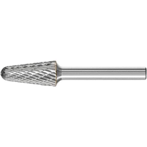 PFERD - 1/2" Cut Diam, 1/4" Shank Diam, Taper Head Double Cut Burr - Carbide, Radius End, 1-1/8" LOC, 3.16" OAL - All Tool & Supply