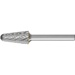 PFERD - 1/2" Cut Diam, 1/4" Shank Diam, Taper Head Double Cut Burr - Carbide, Radius End, 1-1/8" LOC, 3.16" OAL - All Tool & Supply