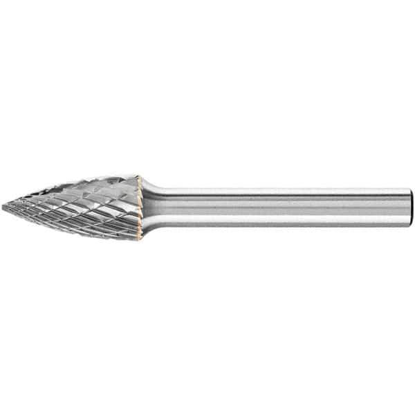 PFERD - 3/8" Cut Diam, 1/4" Shank Diam, Tree Head Double Cut Burr - Carbide, Point End, 1" LOC, 2-1/2" OAL - All Tool & Supply