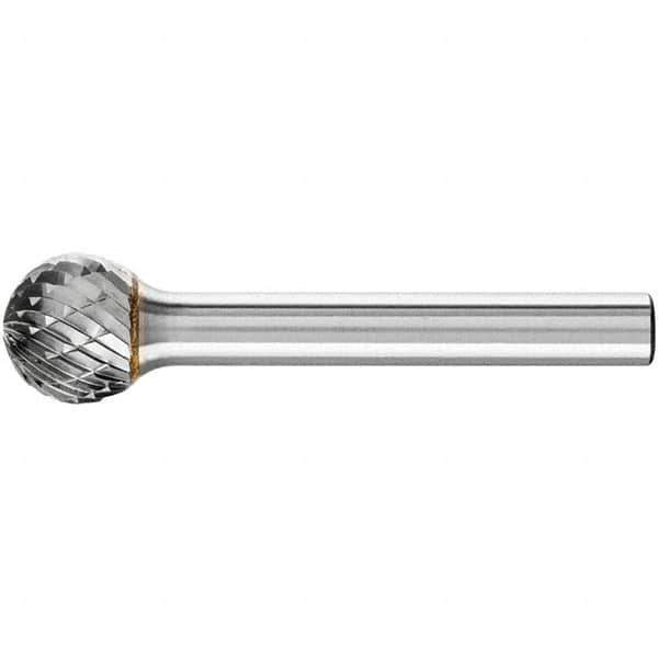 PFERD - 1/2" Cut Diam, 1/4" Shank Diam, Ball Head Double Cut Burr - Carbide, Radius End, 7/16" LOC, 2-3/16" OAL - All Tool & Supply