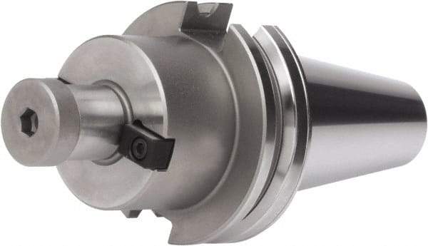 Accupro - CAT40 Dual Contact Taper Shank 1" Pilot Diam Shell Mill Holder - 1-3/4" Flange to Nose End Projection, 60.45mm Nose Diam, 1/2-20 Lock Screw, Through-Spindle & DIN Flange Coolant - Exact Industrial Supply