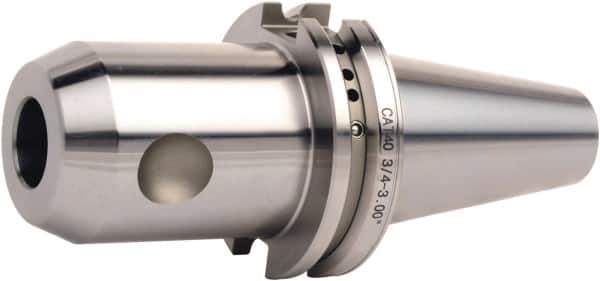 Accupro - CAT40 Dual Contact Taper Shank 3/4" Hole End Mill Holder/Adapter - 1-3/4" Nose Diam, 4" Projection, Through-Spindle & DIN Flange Coolant - Exact Industrial Supply