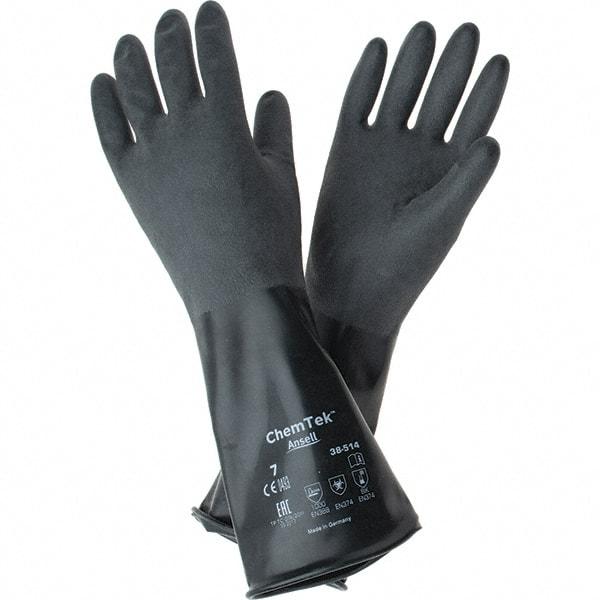 Ansell - 14 mil Thick, Chemical Resistant Gloves - SZ 7 14"14ML BLK 1/PR CHEM-TEK RGH FIN CHEM GLV - All Tool & Supply