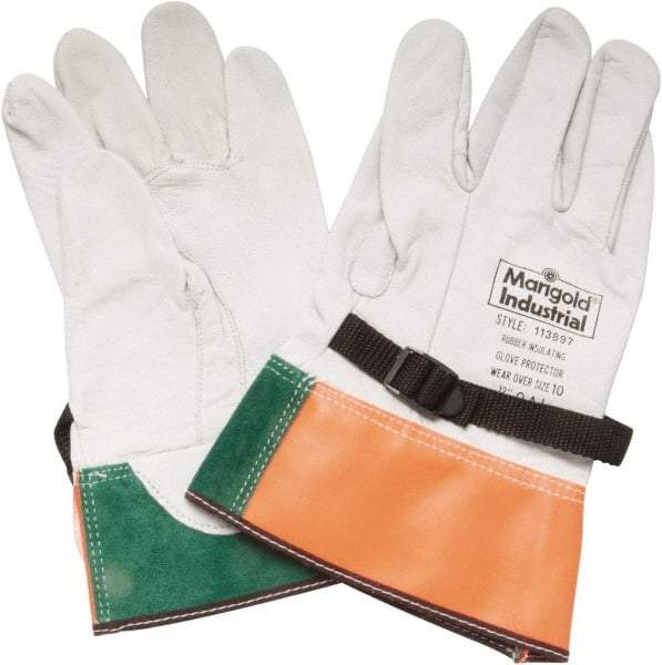 Ansell - Class 0, Size 8, 12" Long, Cowhide Leather Protector - Light Gray, Wear Over Rubber Insulating Gloves, OSHA, ASTM - All Tool & Supply