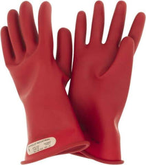 Ansell - Class 00, Size 9, 11" Long, Rubber Lineman's Glove - 2,500 AC Max Use Voltage, 500 AC Test Voltage, Red, ASTM D120 - All Tool & Supply