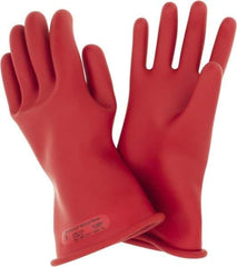 Ansell - Class 0, Size 9, 11" Long, Rubber Lineman's Glove - 5,000 AC Max Use Voltage, 1,000 AC Test Voltage, Red, ASTM D120 - All Tool & Supply