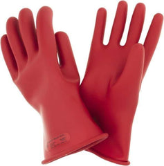 Ansell - Class 0, Size 10, 11" Long, Rubber Lineman's Glove - 5,000 AC Max Use Voltage, 1,000 AC Test Voltage, Red, ASTM D120 - All Tool & Supply