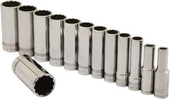 Ability One - 1/2" Drive Deep Well Socket Set - 12 Points, 3/8" to 1-1/8" Range, Inch Measurement Standard - All Tool & Supply