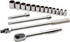 Ability One - 1/2" Drive Socket Set - 12 Points, 3/8" to 1-1/8" Range, Inch Measurement Standard - All Tool & Supply