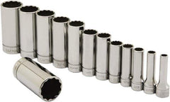 Ability One - 3/8" Drive Deep Well Socket Set - 12 Points, 1/4" to 1" Range, Inch Measurement Standard - All Tool & Supply