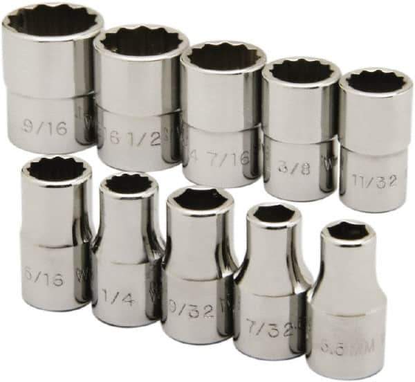 Ability One - 1/4" Drive Socket Set - 6, 12 Points, 3/16" to 9/16" Range, Inch Measurement Standard - All Tool & Supply