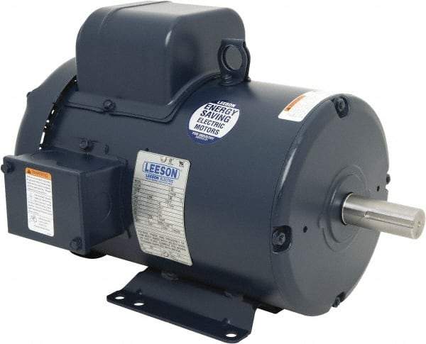 Leeson - 5 Max hp, 3,600 Max RPM, Capacitor Start Electric AC DC Motor - 230 V Input, Single Phase, 184T Frame, 1-1/8" Shaft Diam, Rigid Base Mount, TEFC Enclosure - All Tool & Supply