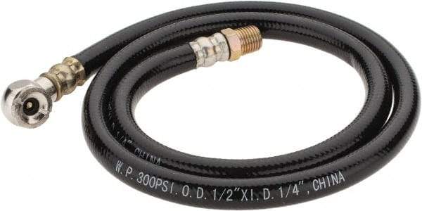 PRO-SOURCE - 1/4" ID x 1/2" OD 3' Long Air Tank Hose - Tire Chuck Ends, 300 Working psi, 158°, 1/4" Fitting, Black - All Tool & Supply