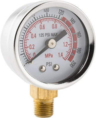 PRO-SOURCE - 1-1/2" Dial, 1/8 Thread, 0-200 Scale Range, Pressure Gauge - Lower Connection Mount - All Tool & Supply