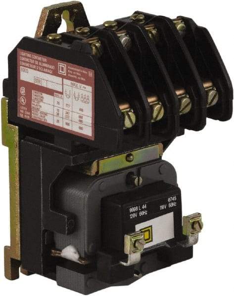 Square D - No Enclosure, 4 Pole, Electrically Held Lighting Contactor - 20 A (Tungsten), 30 A (Fluorescent), 277 VAC at 60 Hz, 4NO Contact Configuration - All Tool & Supply