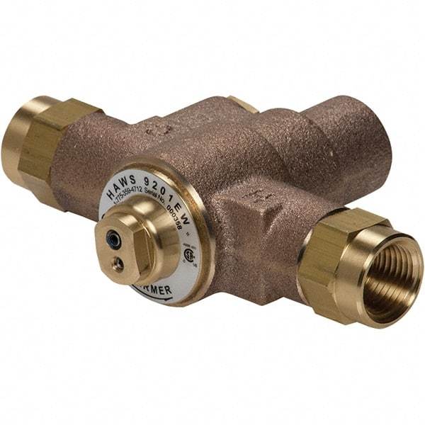 Haws - 1/2" Inlet, 2-5/8" Long x 6-1/8" Wide x 5-1/4" High, Brass Plumbed Wash Station Tempering Valve - Compatible with Combination Drench Shower & Eye/Face Wash Stations - All Tool & Supply