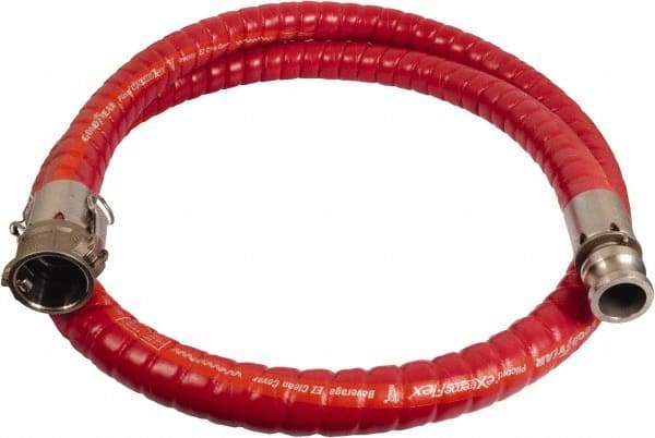 Continental ContiTech - 1" Inside x 1.52" Outside Diam, 220°F, Male x Female Camlock Food & Beverage Hose - 2" Bend Radius, Red, 10' Long, 250 Max psi, 29 Vacuum Rating - All Tool & Supply