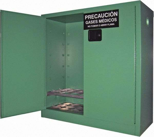 Securall Cabinets - 2 Door, Green Steel Standard Safety Cabinet for Flammable and Combustible Liquids - 44" High x 43" Wide x 18" Deep, Manual Closing Door, 3 Point Key Lock, D, E Cylinder Capacity - All Tool & Supply