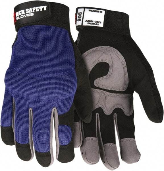 MCR Safety - Size XL Synthetic Blend General Protection Work Gloves - For Work & Driver, Uncoated, Adjustable Closure Cuff, Black/Blue, Paired - All Tool & Supply