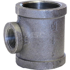 Black Tee: 2-1/2 x 2 x 2-1/2″, 150 psi, Threaded Malleable Iron, Galvanized Finish, Class 150