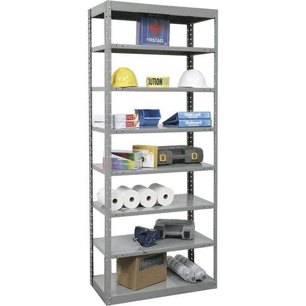 Hallowell - 8 Shelf Starter Heavy-Duty Open Steel Shelving - 800 Lb Capacity, 36" Wide x 87" High x 12" Deep, Gray - All Tool & Supply