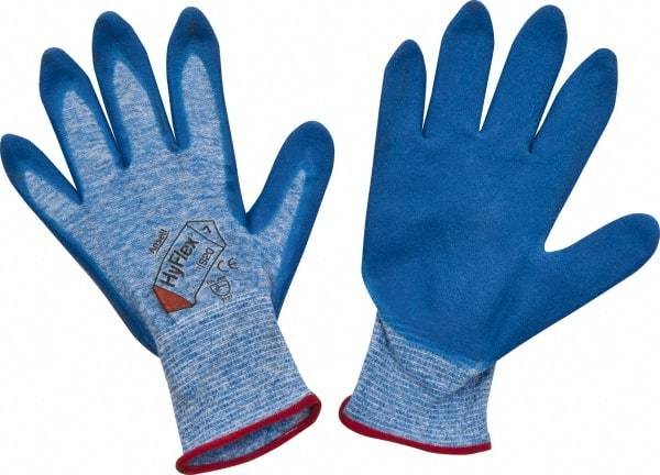 Ansell - Size S (7) Nitrile Coated Heather Nylon General Protection Work Gloves - For General Purpose, Palm & Fingers Coated, Knit Wrist Cuff, Full Fingered, White/Blue, Paired - All Tool & Supply