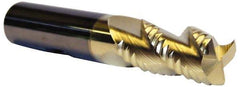 Accupro - 1/2" Diam, Coarse Pitch, 1-1/4" LOC, 3 Flute Solid Carbide 0.06" Corner Radius Roughing End Mill - ZrN Finish, 3" OAL, 1/2" Shank Diam, Single End, Centercutting, 30° Helix - All Tool & Supply