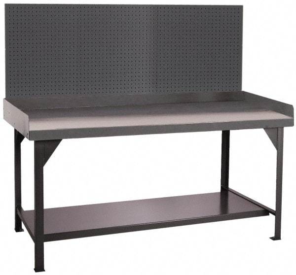 Durham - 60 Wide x 30" Deep x 47" High, Cold-Rolled Steel Workbench with Pegboard - Flat Top, Rounded Edge, Fixed Legs With Pre-Drill Holes for Anchoring - All Tool & Supply