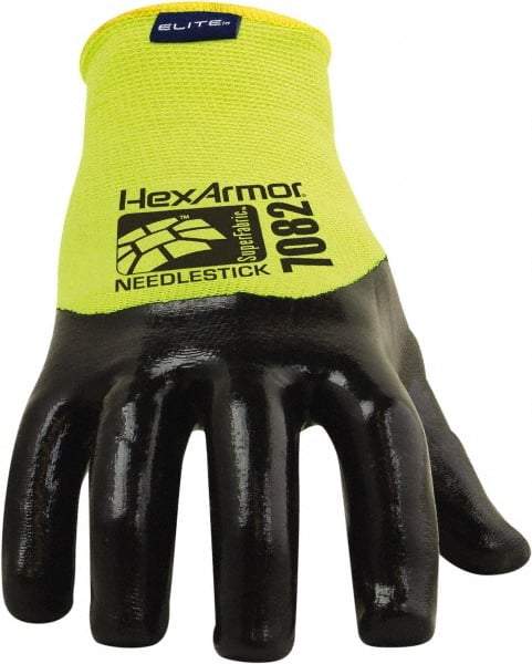 HexArmor - Size L (9), ANSI Cut Lvl A9, Puncture Lvl 4, PVC Coated Cut & Puncture Resistant Gloves - 9" Long, Palm, Fingers & Knuckles Coated, SuperFabric Lining, Knit Wrist, Hi-Vis Yellow/Black, Paired - All Tool & Supply