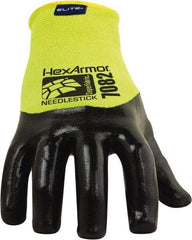 HexArmor - Size M (8), ANSI Cut Lvl A9, Puncture Lvl 4, PVC Coated Cut & Puncture Resistant Gloves - 9" Long, Palm, Fingers & Knuckles Coated, SuperFabric Lining, Knit Wrist, Hi-Vis Yellow/Black, Paired - All Tool & Supply