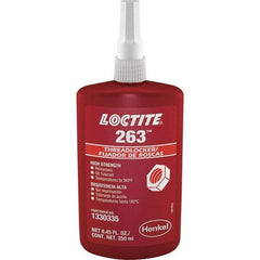 Loctite - 250 mL Bottle, Red, High Strength Liquid Threadlocker - Series 263, 24 hr Full Cure Time, Hand Tool, Heat Removal - All Tool & Supply