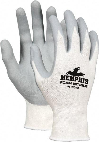 MCR Safety - Size S, ANSI Puncture Lvl 0, Abrasion Lvl 0, Cut Resistant Gloves - Palm Coated, White/Gray - All Tool & Supply