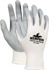 MCR Safety - Size S, ANSI Puncture Lvl 0, Abrasion Lvl 0, Cut Resistant Gloves - Palm Coated, White/Gray - All Tool & Supply