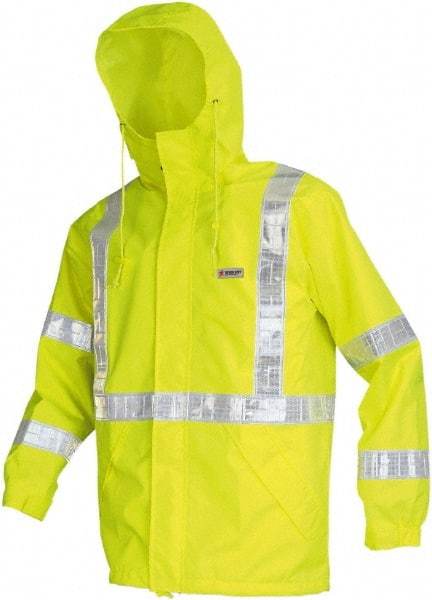 MCR Safety - Size M, Lime, Rain Jacket - 2 Pockets, Packable Hood - All Tool & Supply