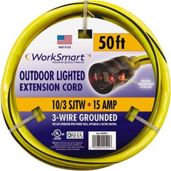 Value Collection - 50', 10/3 Gauge/Conductors, Yellow/Black Outdoor Extension Cord - 1 Receptacle, 15 Amps, UL SJTW, NEMA 5-15P - All Tool & Supply