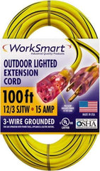 Value Collection - 100', 12/3 Gauge/Conductors, Yellow/Black Outdoor Extension Cord - 1 Receptacle, 15 Amps, UL SJTW, NEMA 5-15P - All Tool & Supply