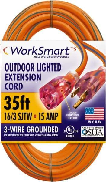 Value Collection - 35', 16/3 Gauge/Conductors, Orange/Blue Outdoor Extension Cord - 1 Receptacle, 15 Amps, UL SJTW, NEMA 5-15P - All Tool & Supply