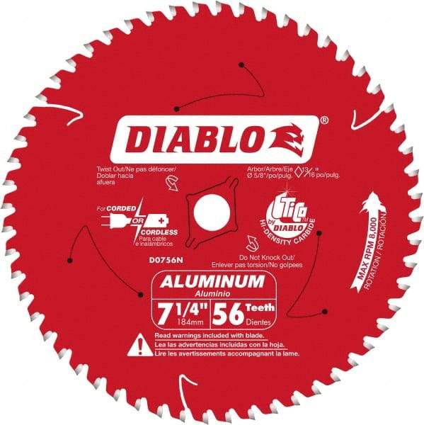 Freud - 7-1/4" Diam, 5/8" Arbor Hole Diam, 56 Tooth Wet & Dry Cut Saw Blade - Carbide-Tipped, Burr-Free Action, Standard Round Arbor - All Tool & Supply