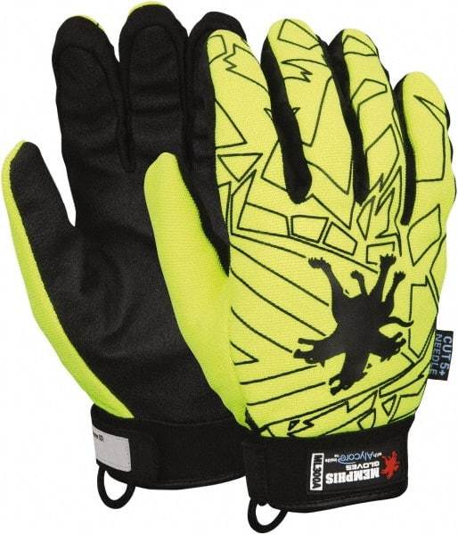 MCR Safety - Size M (8), ANSI Cut Lvl 5, Synthetic Leather Cut & Puncture Resistant Gloves - 9.5" Long, Alycore Lining, Hook & Loop Cuff, Black/Yellow, Paired - All Tool & Supply