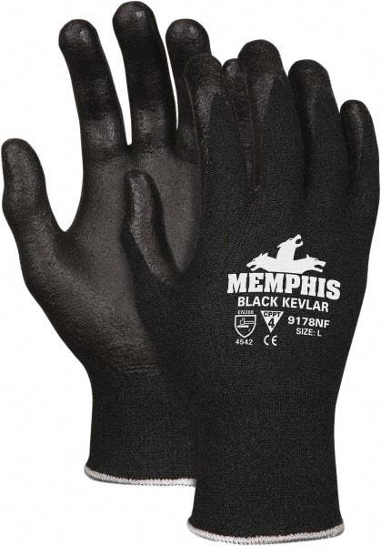 MCR Safety - Size L (9), ANSI Cut Lvl 4, Abrasion Lvl 6, Nitrile Coated Kevlar Cut Resistant Gloves - 10.5" Long, Palm & Fingers Coated, Knit Wrist, Black, Paired - All Tool & Supply