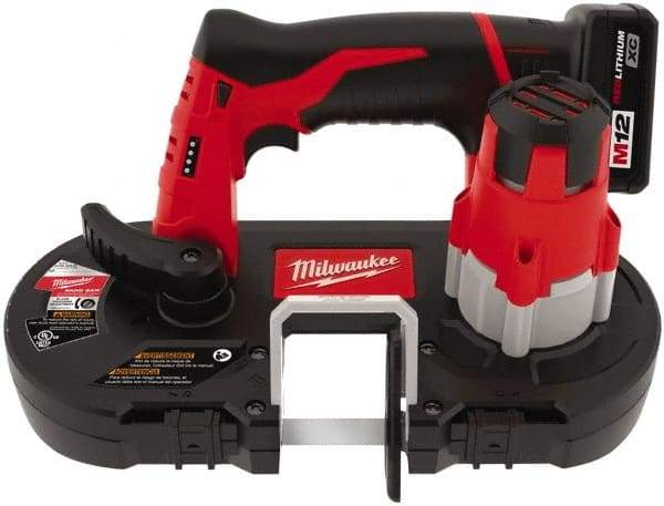 Milwaukee Tool - 12 Volt, 27-1/2" Blade, 280 SFPM Cordless Portable Bandsaw - 1-5/8" (Round) & 1-5/8 x 1-5/8" (Rectangle) Cutting Capacity, Lithium-Ion Battery Included - All Tool & Supply