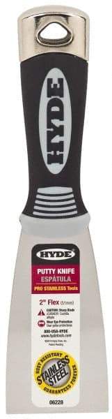 Hyde Tools - 2" Wide Stainless Steel Putty Knife - Flexible, Cushioned Grip Polypropylene Handle, 8" OAL - All Tool & Supply