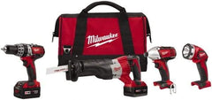 Milwaukee Tool - 18 Volt Cordless Tool Combination Kit - Includes 1/2" Hammer Drill, 1/4" Hex Impact Driver & Sawzall Reciprocating Saw, Lithium-Ion Battery Included - All Tool & Supply